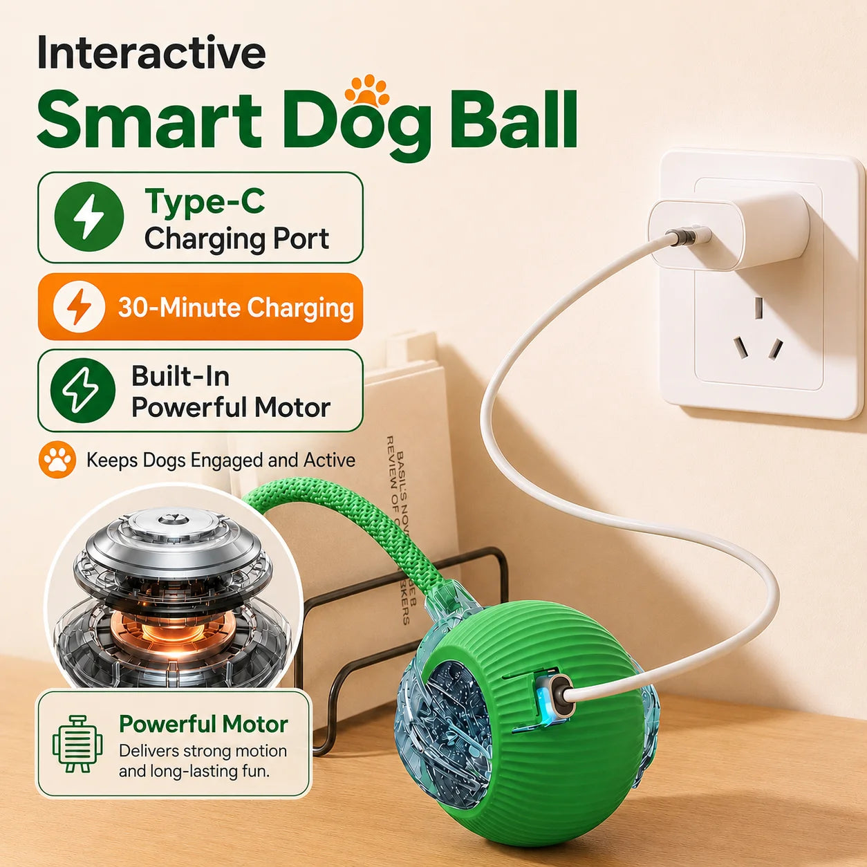 Automatic Rolling Dog Ball – Rechargeable Interactive Toy